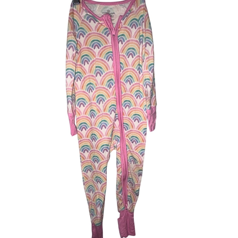 Caden Lane Bamboo One Piece Sleeper Rainbow Pink Convertible Footie 12-18M